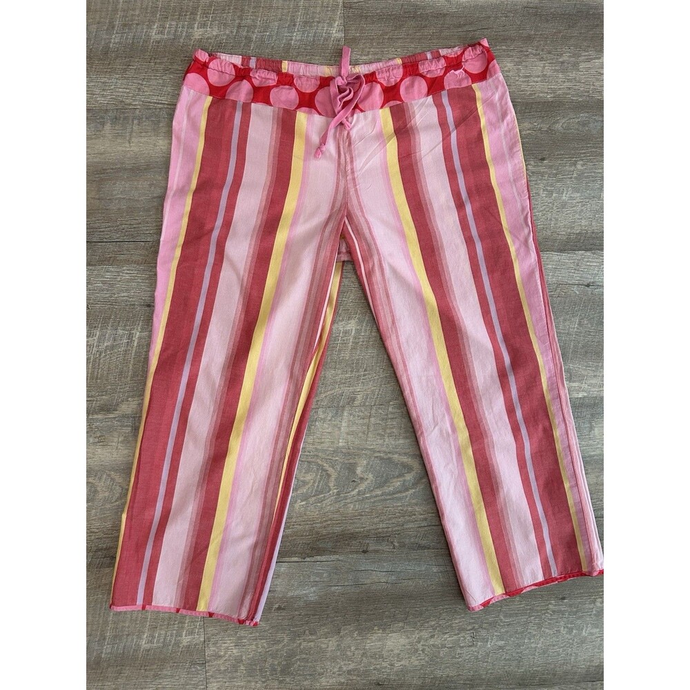 VS PINK Vintage Y2K Striped Pajama Pants M Cotton Cropped Capri Lounge Bottoms
